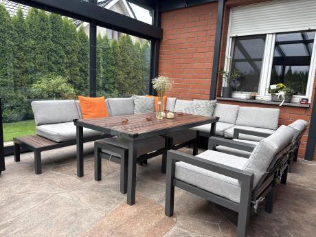 Modułowy narożnik ogrodowy z fotelami i pufami - Calamba Corner XXL - Light Grey