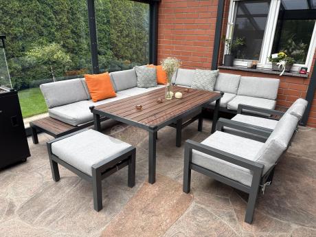 Modułowy narożnik ogrodowy z fotelami i pufami - Calamba Corner XXL - Light Grey