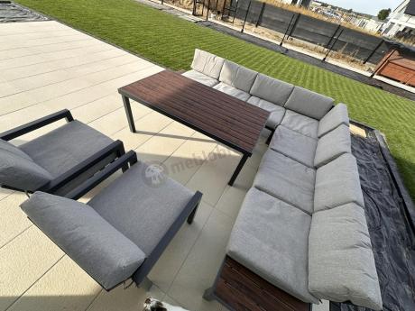 Modułowy narożnik ogrodowy z fotelami i pufami - Calamba Corner XXL - Light Grey