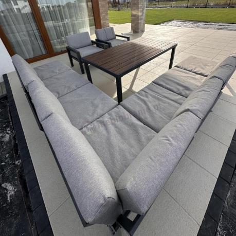 Modułowy narożnik ogrodowy z fotelami i pufami - Calamba Corner XXL - Light Grey