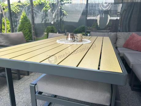 Modułowy narożnik ogrodowy ze stołem obiadowym, fotelami i pufami - Panaon Corner XXL - WG