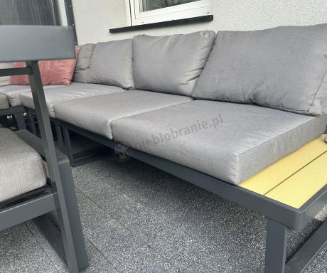 Modułowy narożnik ogrodowy ze stołem obiadowym, fotelami i pufami - Panaon Corner XXL - WG