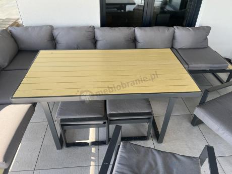 Modułowy narożnik ogrodowy ze stołem obiadowym, fotelami i pufami - Panaon Corner XXL - WG