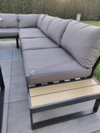 Modułowy narożnik ogrodowy ze stołem obiadowym, fotelami i pufami - Panaon Corner XXL - WG