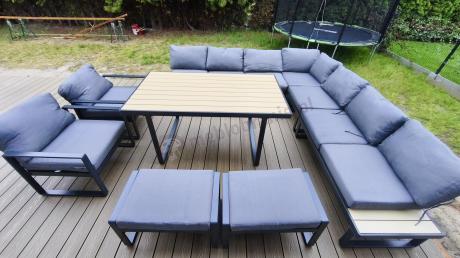 Modułowy narożnik ogrodowy ze stołem obiadowym, fotelami i pufami - Panaon Corner XXL - WG