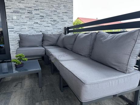 Narożne meble ogrodowe modułowe ze stolikiem i fotelem Trapeno 5 modułów