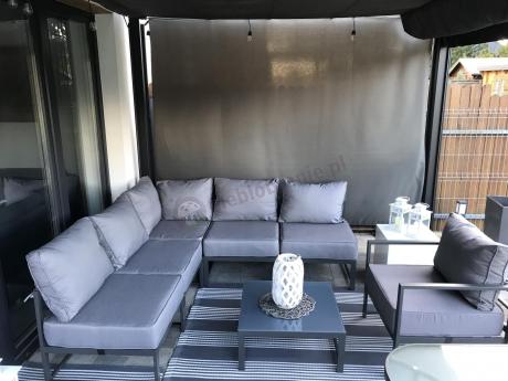 Narożne meble ogrodowe modułowe ze stolikiem i fotelem Trapeno 5 modułów