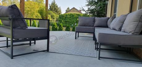 Narożne meble ogrodowe modułowe ze stolikiem i fotelem Trapeno 5 modułów