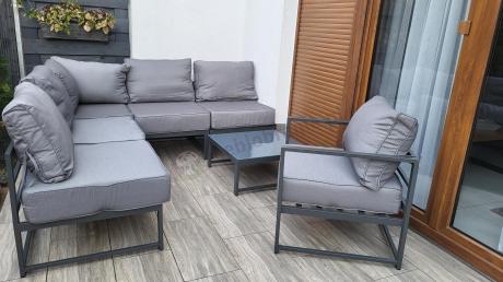 Narożne meble ogrodowe modułowe ze stolikiem i fotelem Trapeno 5 modułów