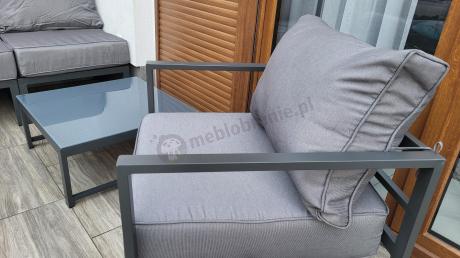 Narożne meble ogrodowe modułowe ze stolikiem i fotelem Trapeno 5 modułów