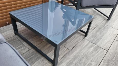 Narożne meble ogrodowe modułowe ze stolikiem i fotelem Trapeno 5 modułów