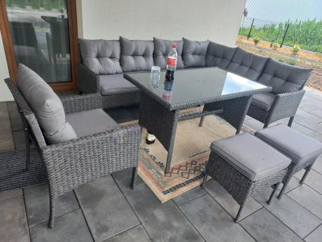 Narożne meble ogrodowe z fotelem technorattan Perata Corner – Anthracite