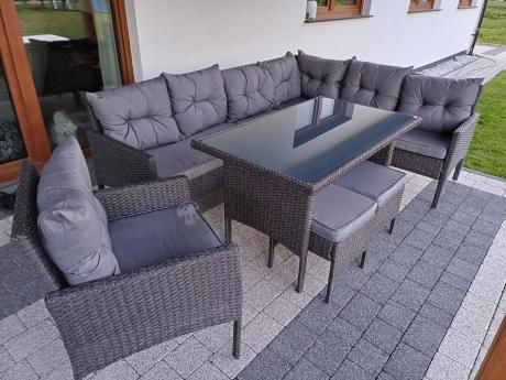 Narożne meble ogrodowe z fotelem technorattan Perata Corner – Anthracite