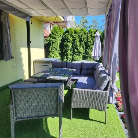 Narożne meble ogrodowe z fotelem technorattan Perata Corner – Anthracite