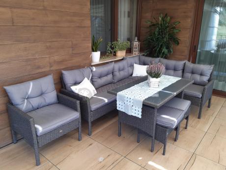 Narożne meble ogrodowe z fotelem technorattan Perata Corner – Anthracite