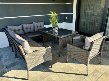 Narożne meble ogrodowe z fotelem technorattan Perata Corner – Anthracite