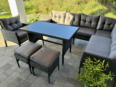 Narożne meble ogrodowe z fotelem technorattan Perata Corner – Anthracite