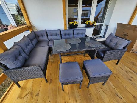 Narożne meble ogrodowe z fotelem technorattan Perata Corner – Anthracite