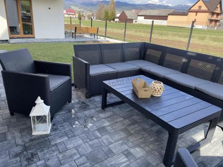 Narożnik dla 10 osób 172 x 272cm ze stolikiem podnoszonym i trzema fotelami - grafitowy