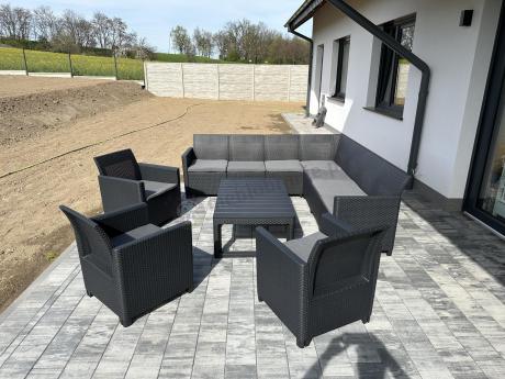 Narożnik dla 10 osób 172 x 272cm ze stolikiem podnoszonym i trzema fotelami - grafitowy