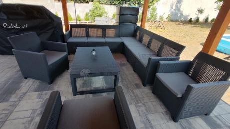 Narożnik dla 10 osób 172 x 272cm ze stolikiem podnoszonym i trzema fotelami - grafitowy