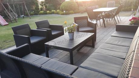 Narożnik dla 10 osób 172 x 272cm ze stolikiem podnoszonym i trzema fotelami - grafitowy