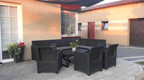 Narożnik dla 10 osób 172 x 272cm ze stolikiem podnoszonym i trzema fotelami - grafitowy
