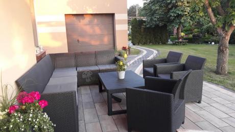 Narożnik dla 10 osób 172 x 272cm ze stolikiem podnoszonym i trzema fotelami - grafitowy