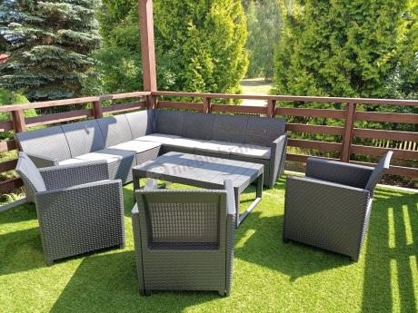 Narożnik dla 10 osób 172 x 272cm ze stolikiem podnoszonym i trzema fotelami - grafitowy