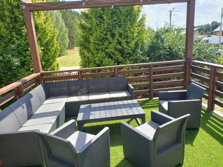 Narożnik dla 10 osób 172 x 272cm ze stolikiem podnoszonym i trzema fotelami - grafitowy