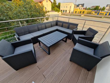 Narożnik dla 10 osób 172 x 272cm ze stolikiem podnoszonym i trzema fotelami - grafitowy