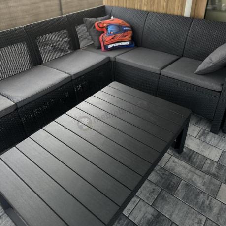 Narożnik do ogrodu Relly VII grafit ze stołem podnoszonym i fotelem + pufy