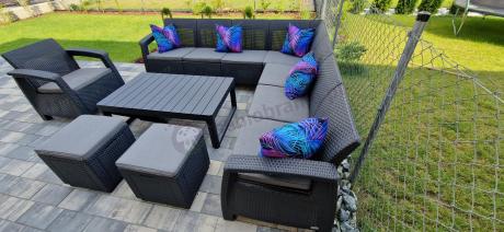 Narożnik do ogrodu Relly VII grafit ze stołem podnoszonym i fotelem + pufy