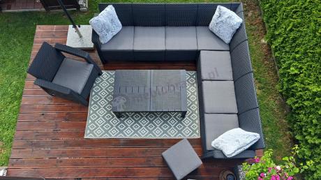 Narożnik do ogrodu Relly VII grafit ze stołem podnoszonym i fotelem + pufy