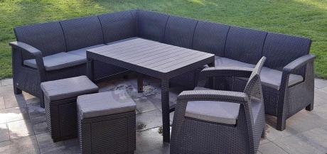 Narożnik do ogrodu Relly VII grafit ze stołem podnoszonym i fotelem + pufy