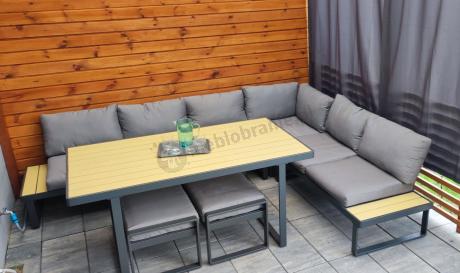 Narożnik modułowy 280x220cm ze stołem obiadowym i 2 fotelami Panaon GW