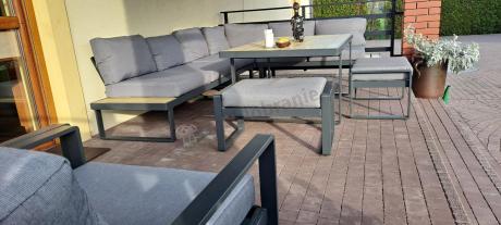 Narożnik modułowy 280x220cm ze stołem obiadowym i 2 fotelami Panaon GW