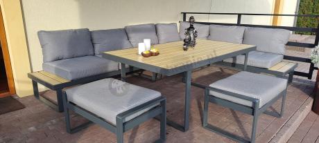 Narożnik modułowy 280x220cm ze stołem obiadowym i 2 fotelami Panaon GW