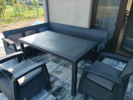 Narożnik na taras Rellme VI ze stołem obiadowym i 2 fotelami grafit