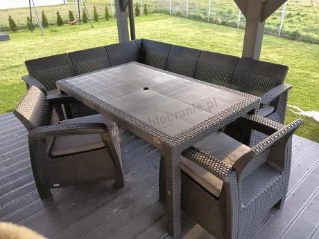 Narożnik na taras Rellme VI ze stołem obiadowym i 2 fotelami grafit