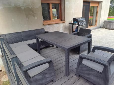 Narożnik na taras Rellme VI ze stołem obiadowym i 2 fotelami grafit