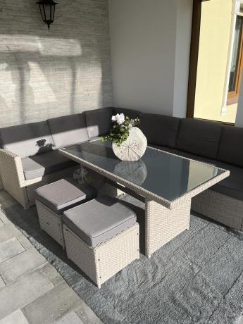 Narożnik na taras z wysokim stołem Cofete Light Grey technorattan