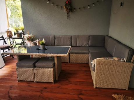 Narożnik na taras z wysokim stołem Cofete Light Grey technorattan