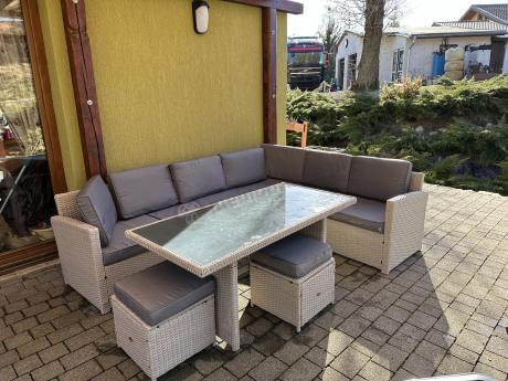 Narożnik na taras z wysokim stołem Cofete Light Grey technorattan