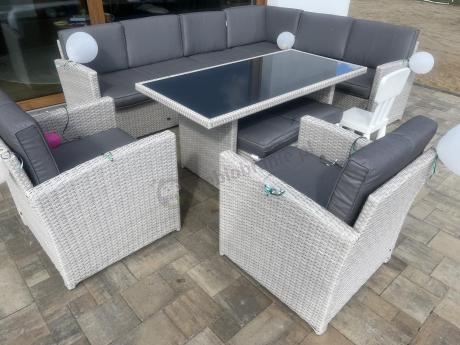 Narożnik na taras z wysokim stołem i fotelami Cofete Light Grey Plus