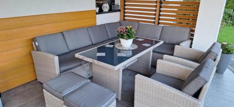 Narożnik na taras z wysokim stołem i fotelami Cofete Light Grey Plus