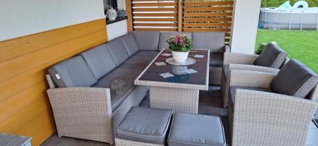 Narożnik na taras z wysokim stołem i fotelami Cofete Light Grey Plus