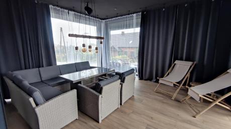 Narożnik na taras z wysokim stołem i fotelami Cofete Light Grey Plus