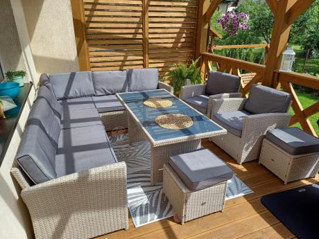 Narożnik na taras z wysokim stołem i fotelami Cofete Light Grey Plus