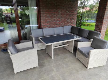 Narożnik na taras z wysokim stołem i fotelami Cofete Light Grey Plus
